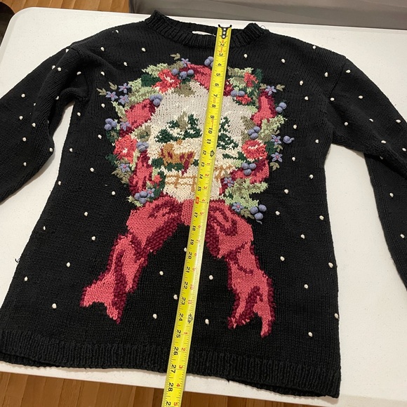 Vintage Susan Bristol 1994 Christmas Wreath Polkadot Ugly Sweater Black Large - Picture 10 of 11